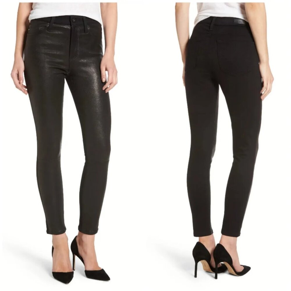 AG Adriano Goldschmied Farrah Leather-Front Skinny Jeans Size 24